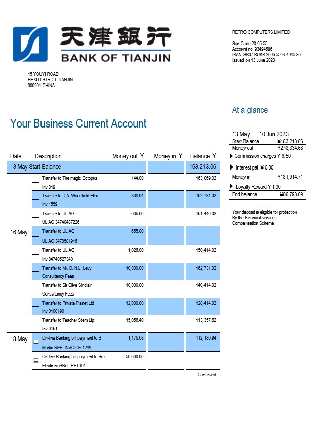 Modèle Word et PDF de déclaration commerciale de la Banque de Tianjin